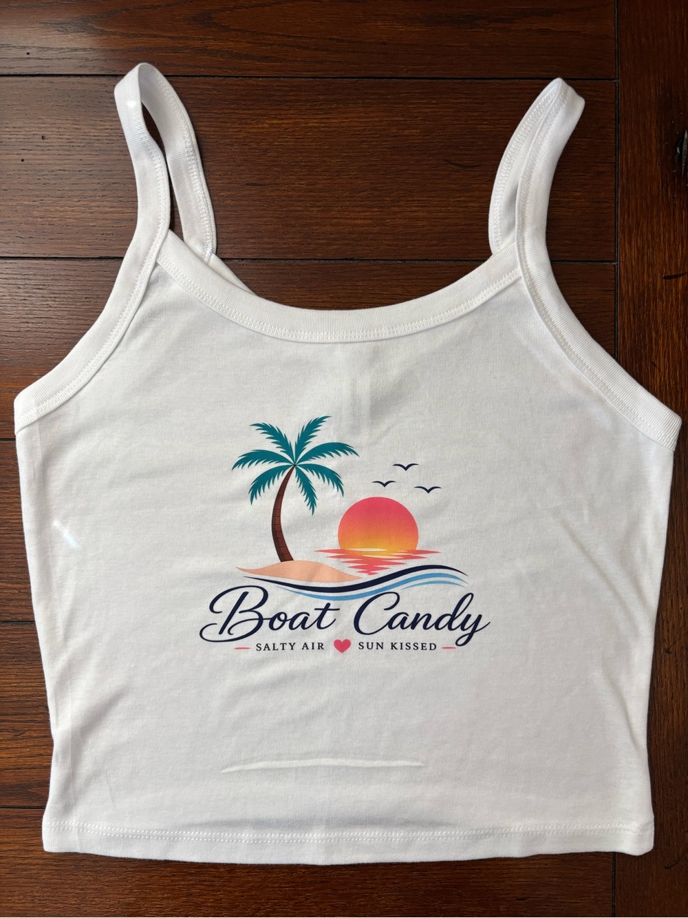 🍭🍬 BOAT CANDY 🍬🍭 Bella Canvas Tank Top with Teal Palm Tree & Pink Sunset